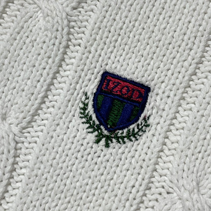 VINTAGE IZOD WHITE CABLE KNIT SWEATER - M