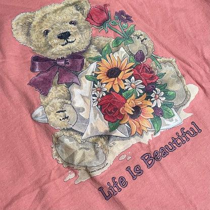 VINTGE LIFE IS BEAUTIFUL TEDDY BEAR T SHIRT - WOMEN’S L