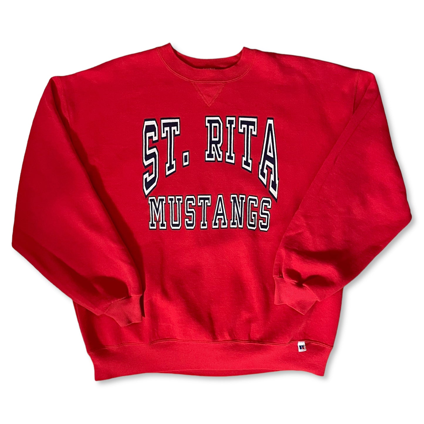 VINTAGE 90s RUSSELL ST. RITA MUSTANGS SWEATSHIRT - XL