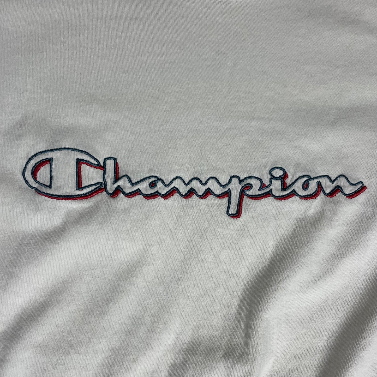 VINTAGE 90s CHAMPION EMBROIDERED SCRIPT T SHIRT - L