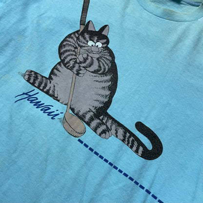 VINTAGE 80s CAT GOLFING T SHIRT - L