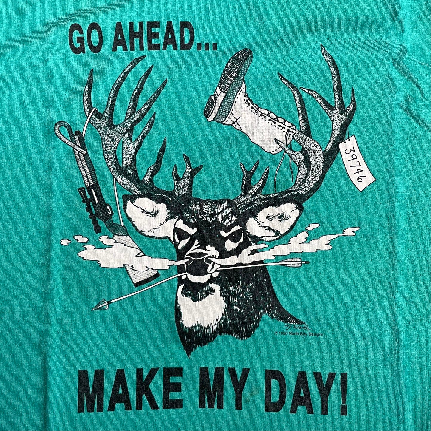 VINTAGE GO AHEAD MAKE MY DAY DEER T SHIRT - XL