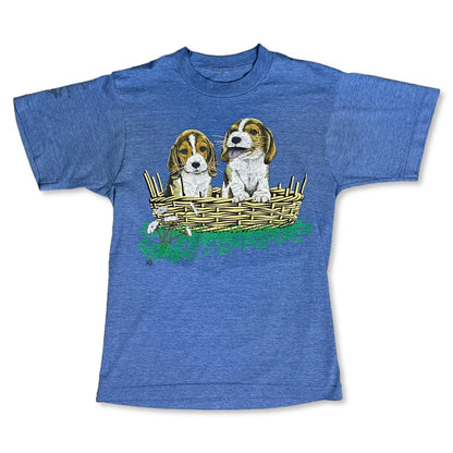 VINTAGE 1989 PUPPIES IN BASKET T SHIRT - S