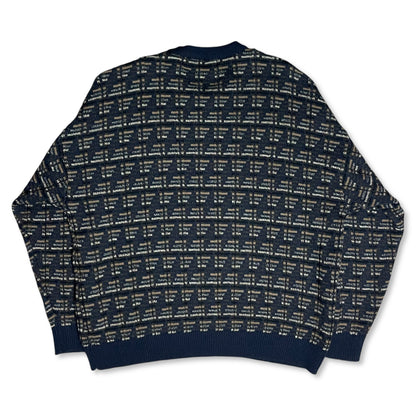 VINTAGE NAVY AND CREAM GRANDPA SWEATER - XXL