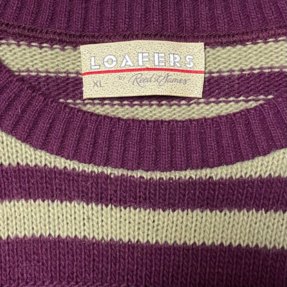 VINTAGE 90s MAROON STRIPED KNIT SWEATER - XL