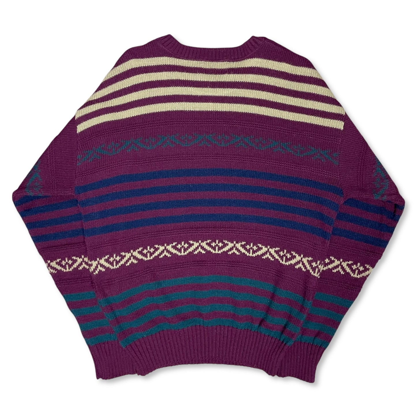 VINTAGE 90s MAROON STRIPED KNIT SWEATER - XL