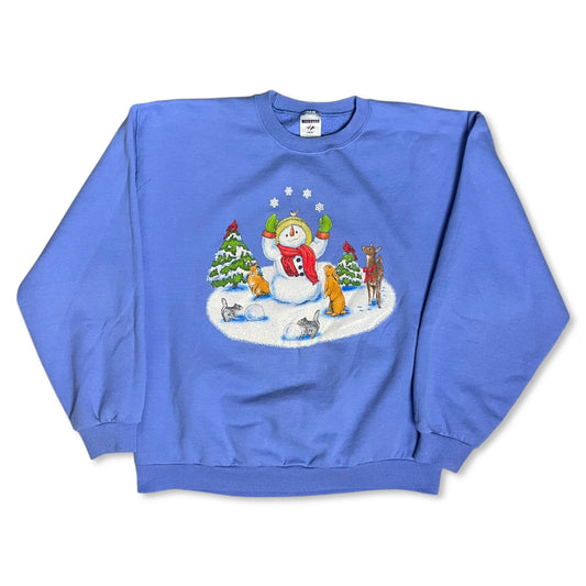 VINTAGE SNOWMAN SCENE SWEATSHIRT - L