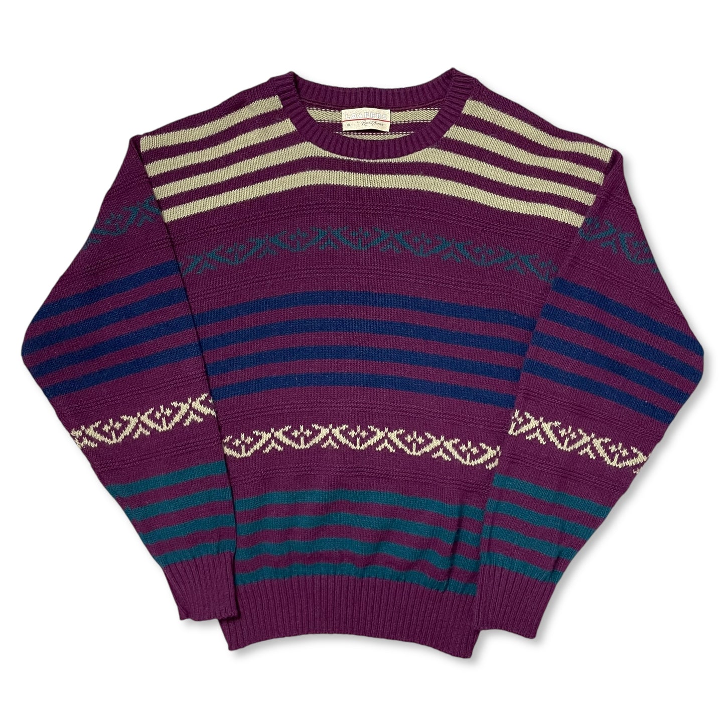 VINTAGE 90s MAROON STRIPED KNIT SWEATER - XL