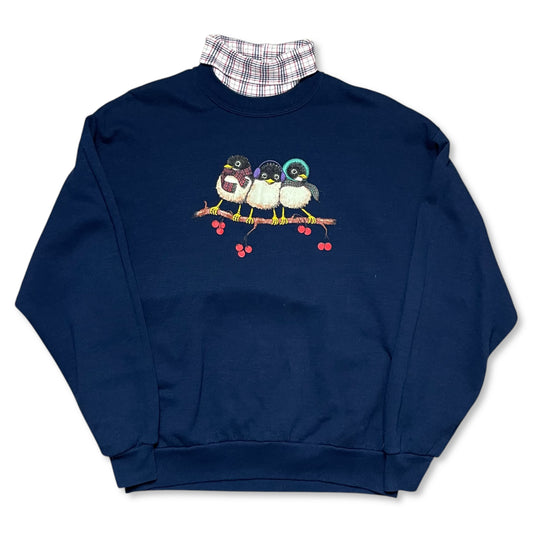 VINTAGE COZY WINTER BIRDS SWEATSHIRT - L