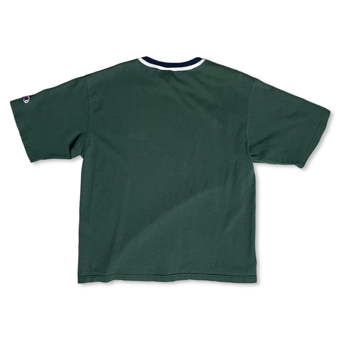 VINTAGE 90s CHAMPION EMBROIDERED LOGO RINGER T SHIRT - M