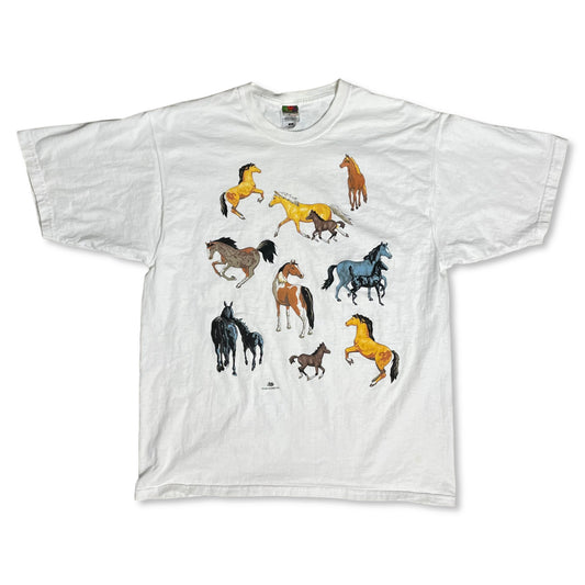 VINTAGE 90s HORSES T SHIRT - L