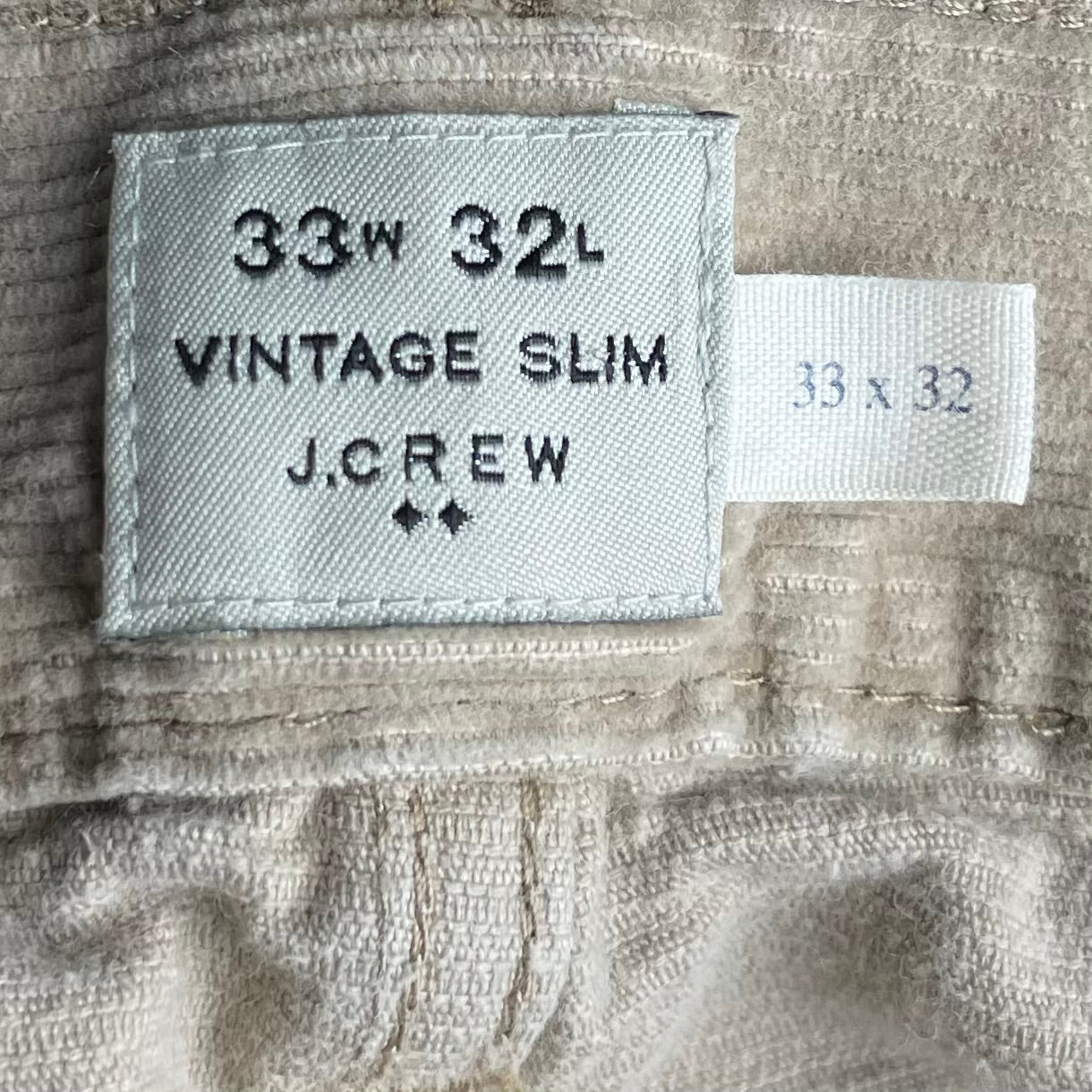 J. CREW CORDUROY KHAKI PANTS - 33x32