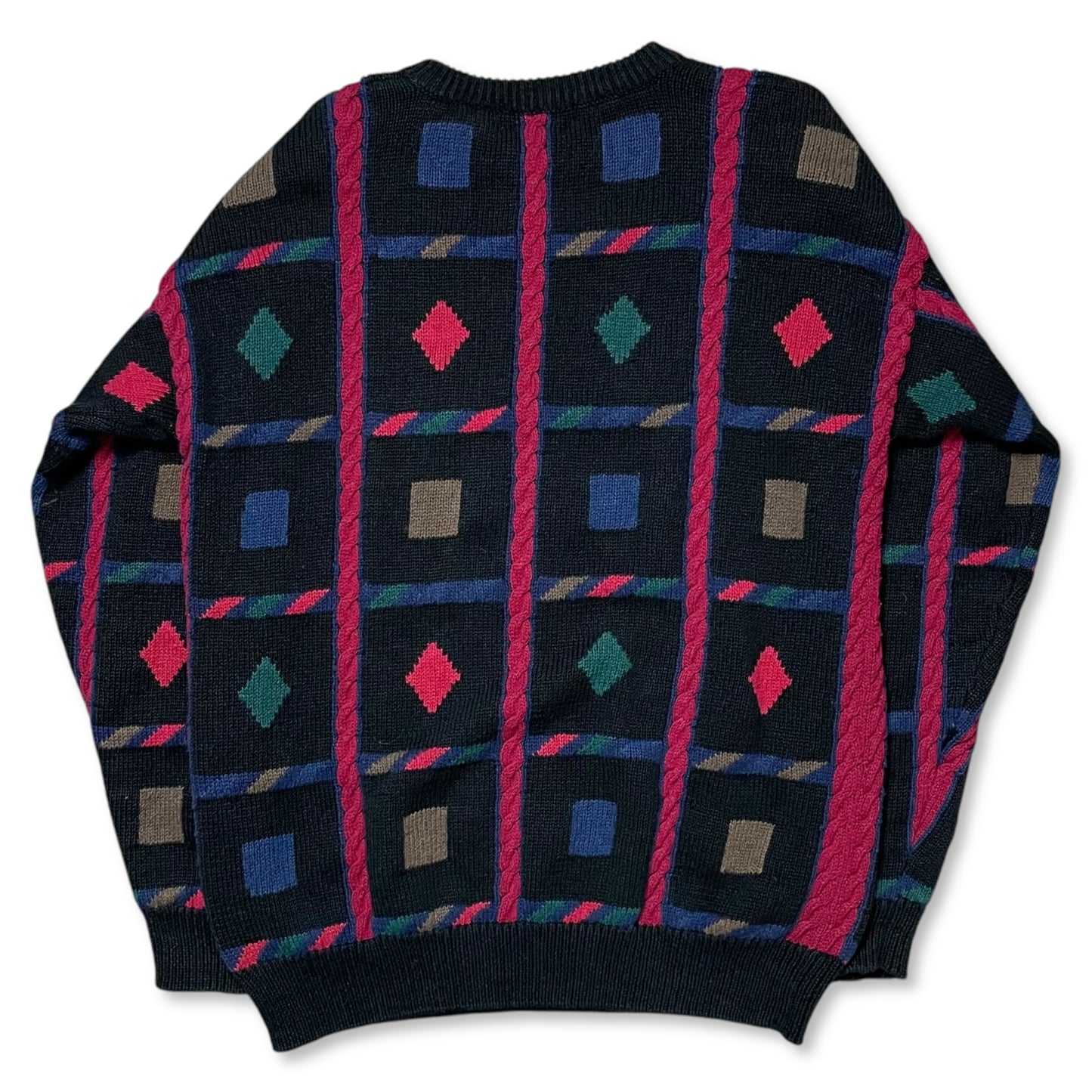 VINTAGE CHUNKY KNIT GEOMETRIC PATTERNED SWEATER - L