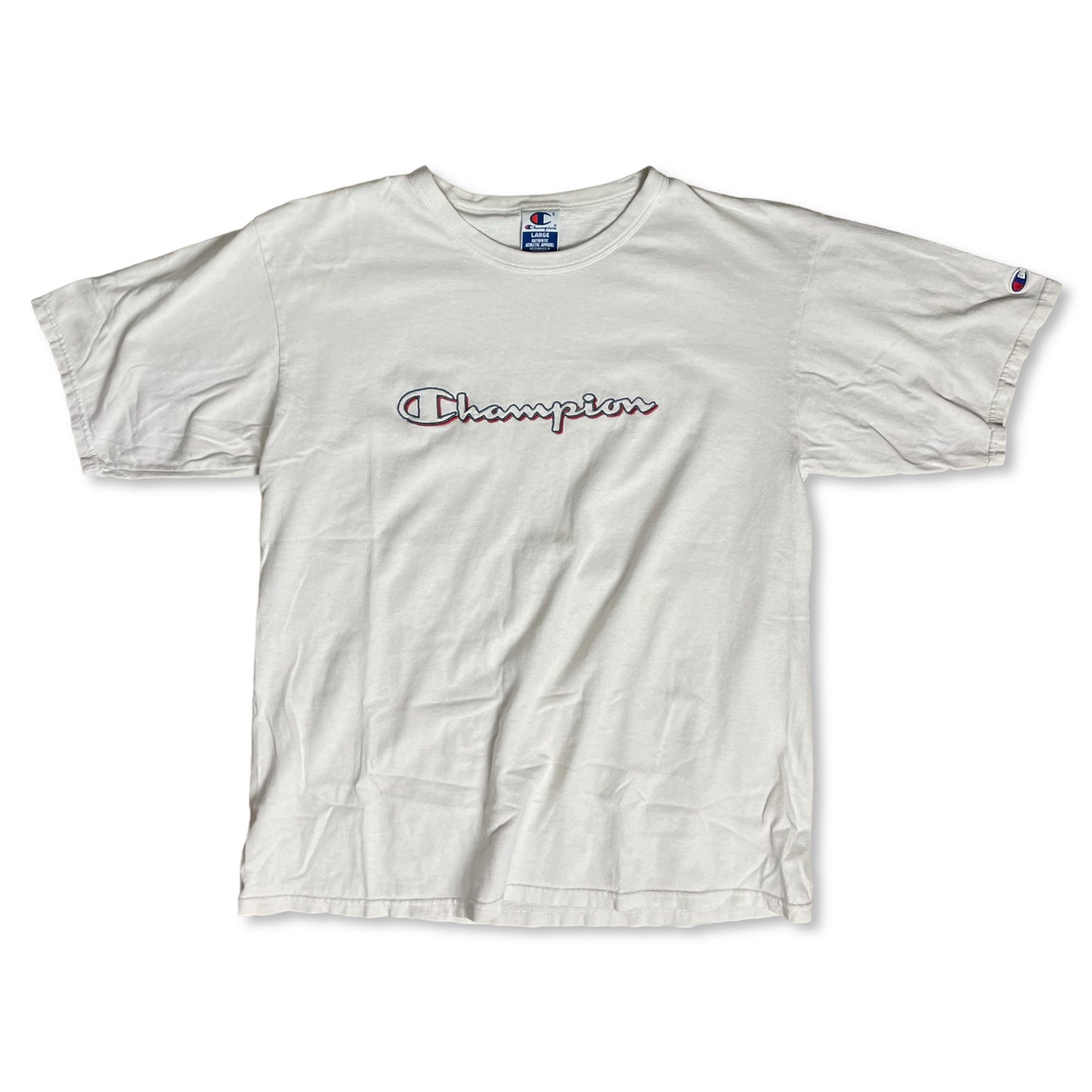 VINTAGE 90s CHAMPION EMBROIDERED SCRIPT T SHIRT - L