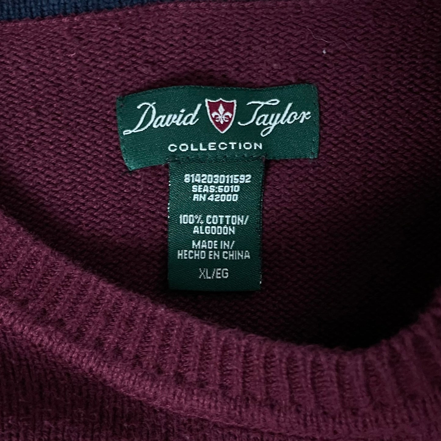 DAVID TAYLOR MAROON PULLOVER SWEATER - XL