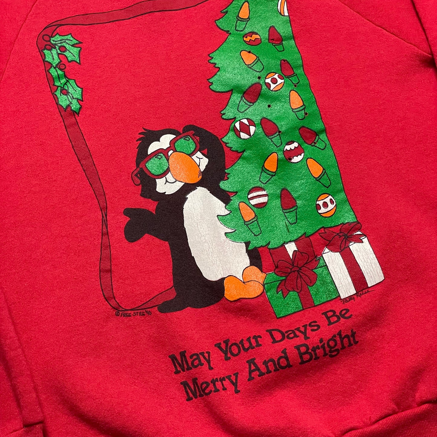 VINTAGE 1990 CHRISTMAS PENGUIN SWEATSHIRT - L