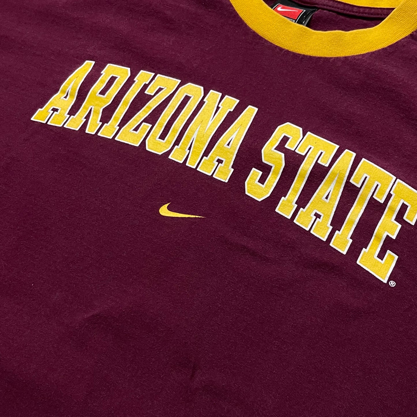 Y2K NIKE ARIZONA STATE CENTER SWOOSH RINGER STYLE T SHIRT - XL