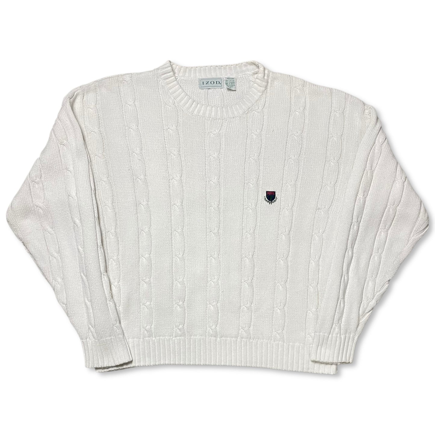 VINTAGE IZOD WHITE CABLE KNIT SWEATER - M