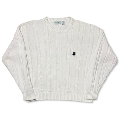 VINTAGE IZOD WHITE CABLE KNIT SWEATER - M