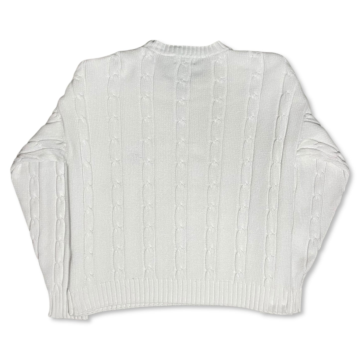 VINTAGE IZOD WHITE CABLE KNIT SWEATER - M