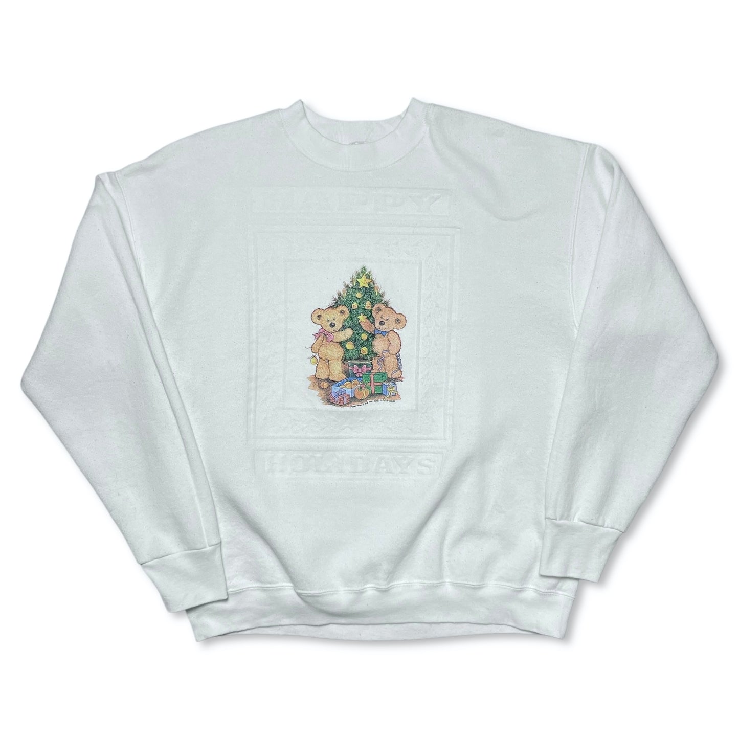 VINTAGE 90s HAPPY HOLIDAYS TEXTURED SWEATSHIRT - L