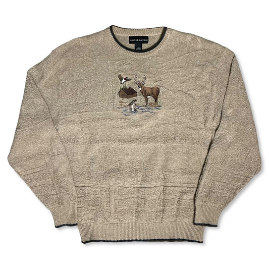 VINTAGE EMBROIDERED CABIN NATURE SWEATER - L