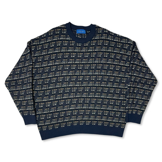 VINTAGE NAVY AND CREAM GRANDPA SWEATER - XXL