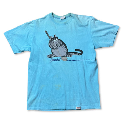 VINTAGE 80s CAT GOLFING T SHIRT - L