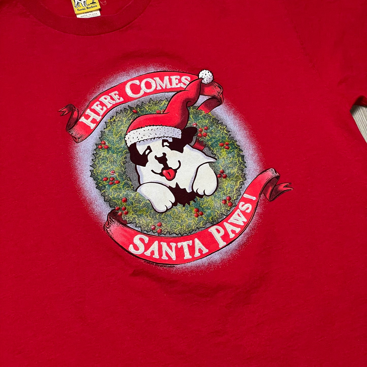 VINTAGE 1996 BIG DOGS SANTA PAWS T SHIRT - L