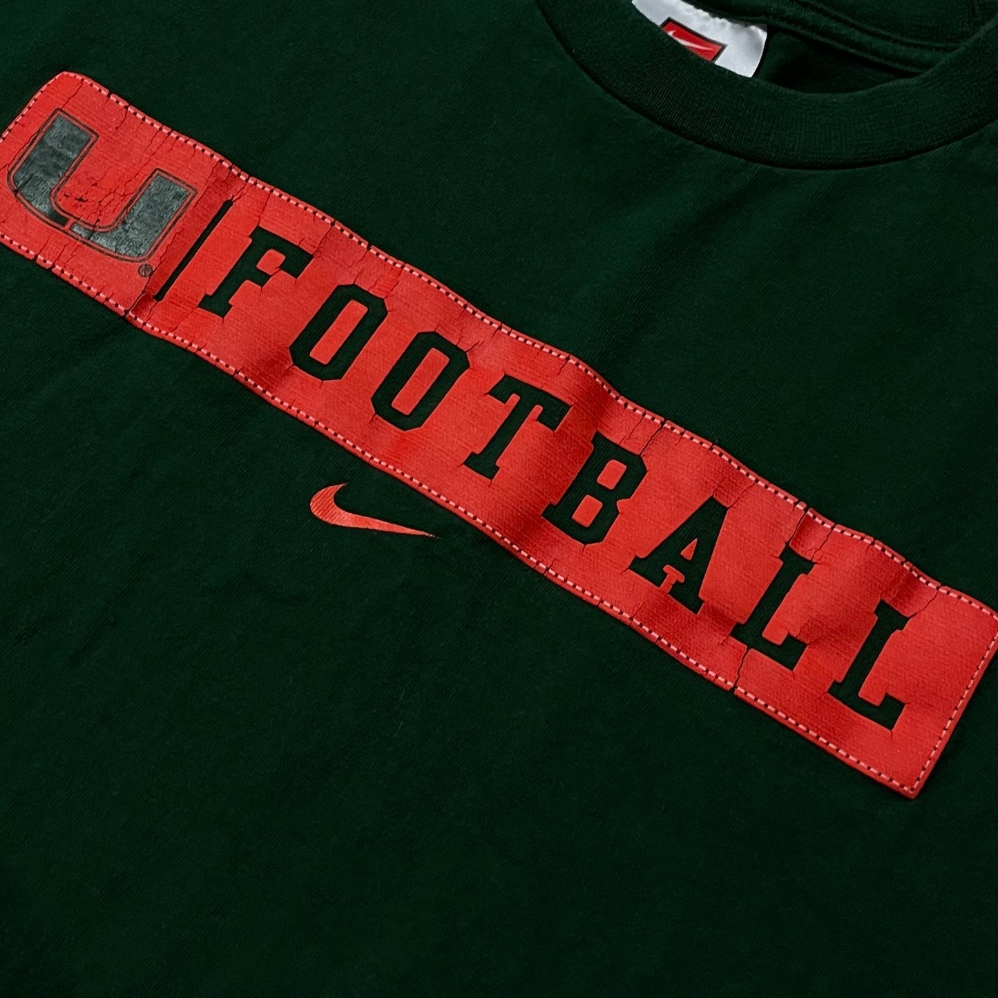 NIKE UNIVERSITY OF MIAMI FOOTBALL CENTER SWOOSH T SHIRT - M